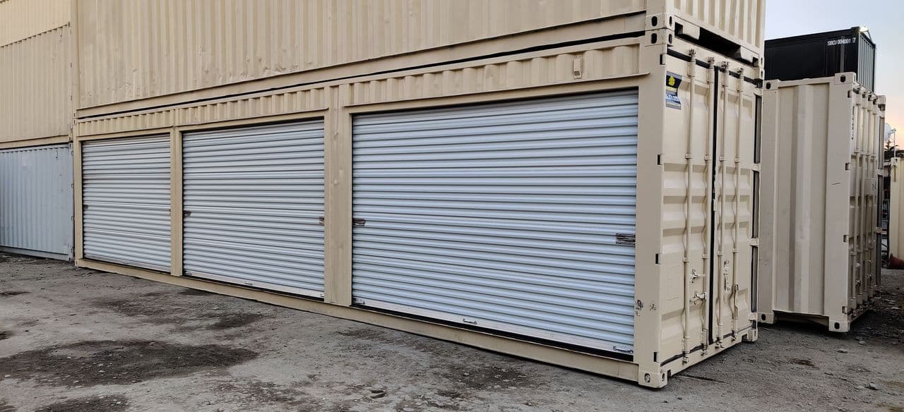 14ft Storage Container with 3 Roll-Up Doors