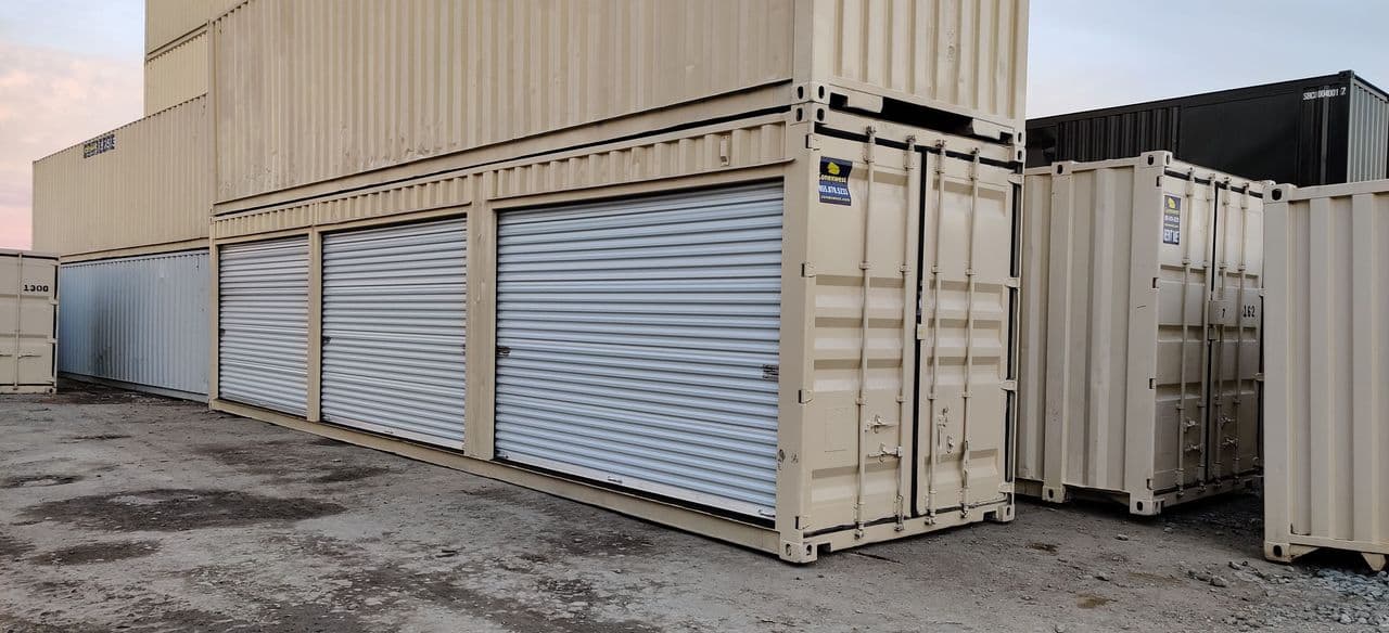 14ft Storage Container with 3 Roll-Up Doors on One Side