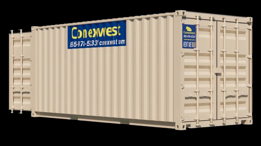 20ft storage container with cargo doors on both ends for rent