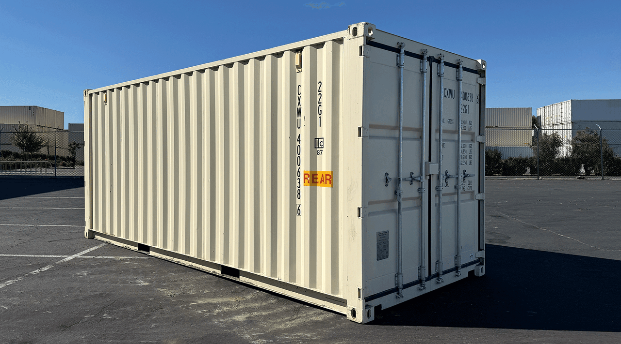 20ft storage container with cargo doors on both ends for rent