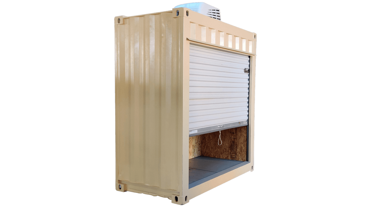 4ft refurbished standard beige container with roll-up door and ac