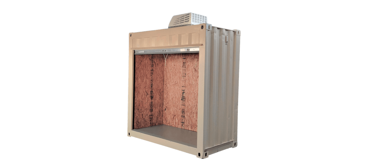 4ft refurbished standard beige container with roll-up door and ac