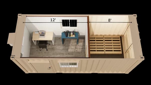 20ft ground level office and storage combo container