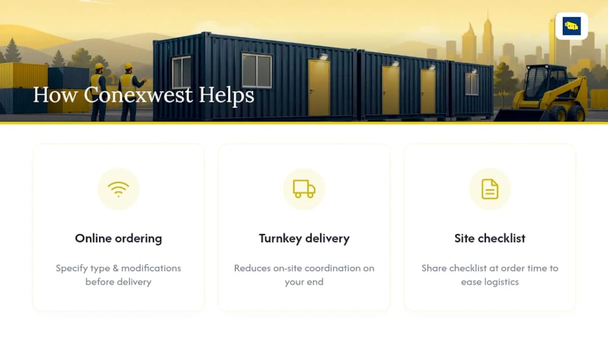 How Conexwest Supports Site-Ready Container Delivery — overview diagram