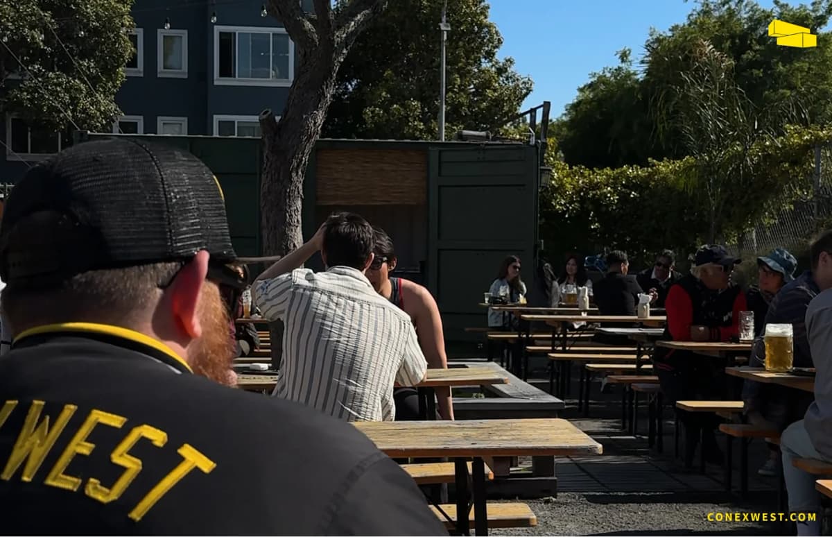 Guests enjoying the casual outdoor atmosphere at Biergarten