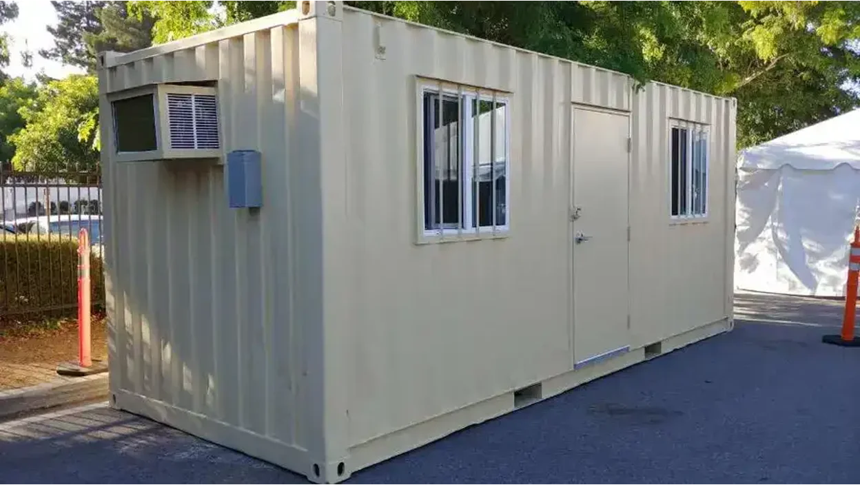 A 20-ft mobile container with sliding windows