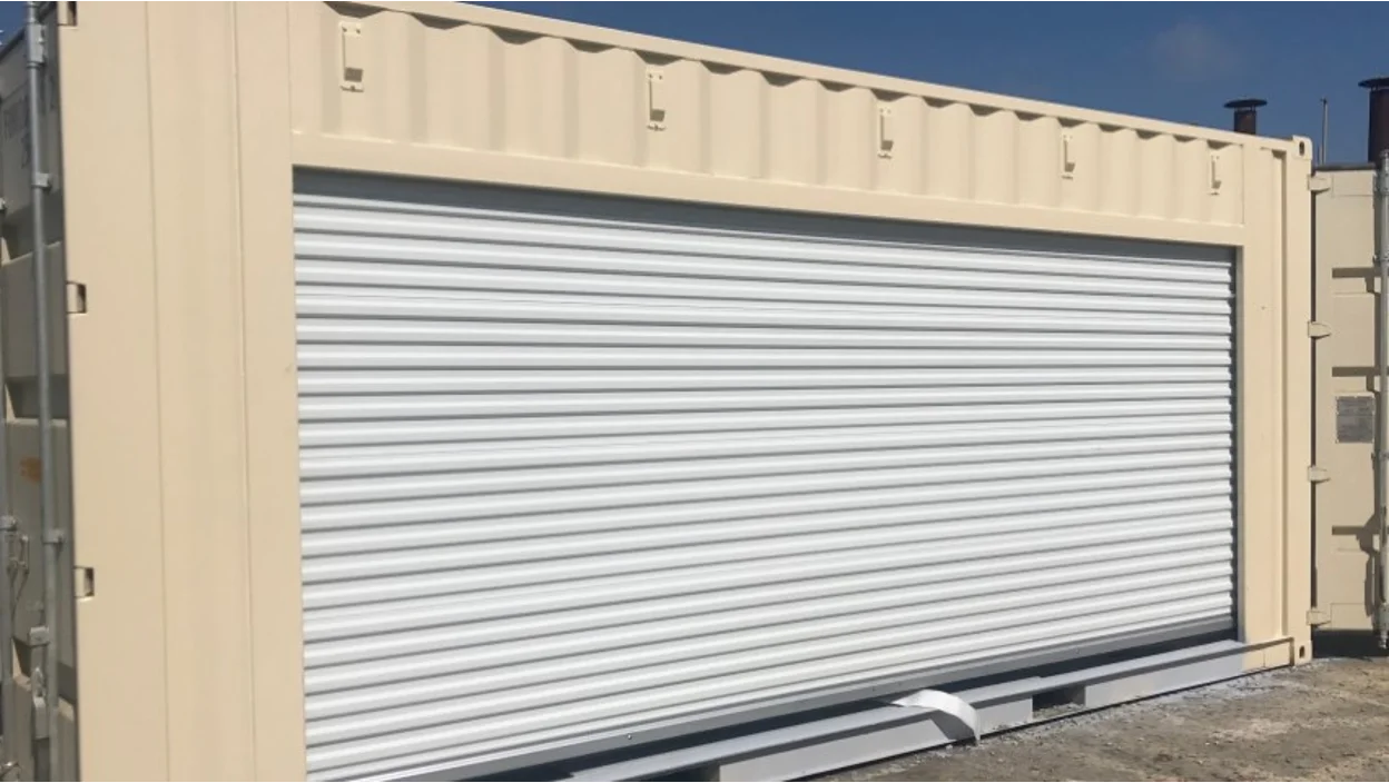 A 20ft shipping container with roll-up doors