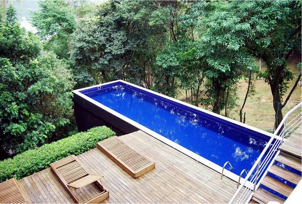 A shipping container with a hot tub