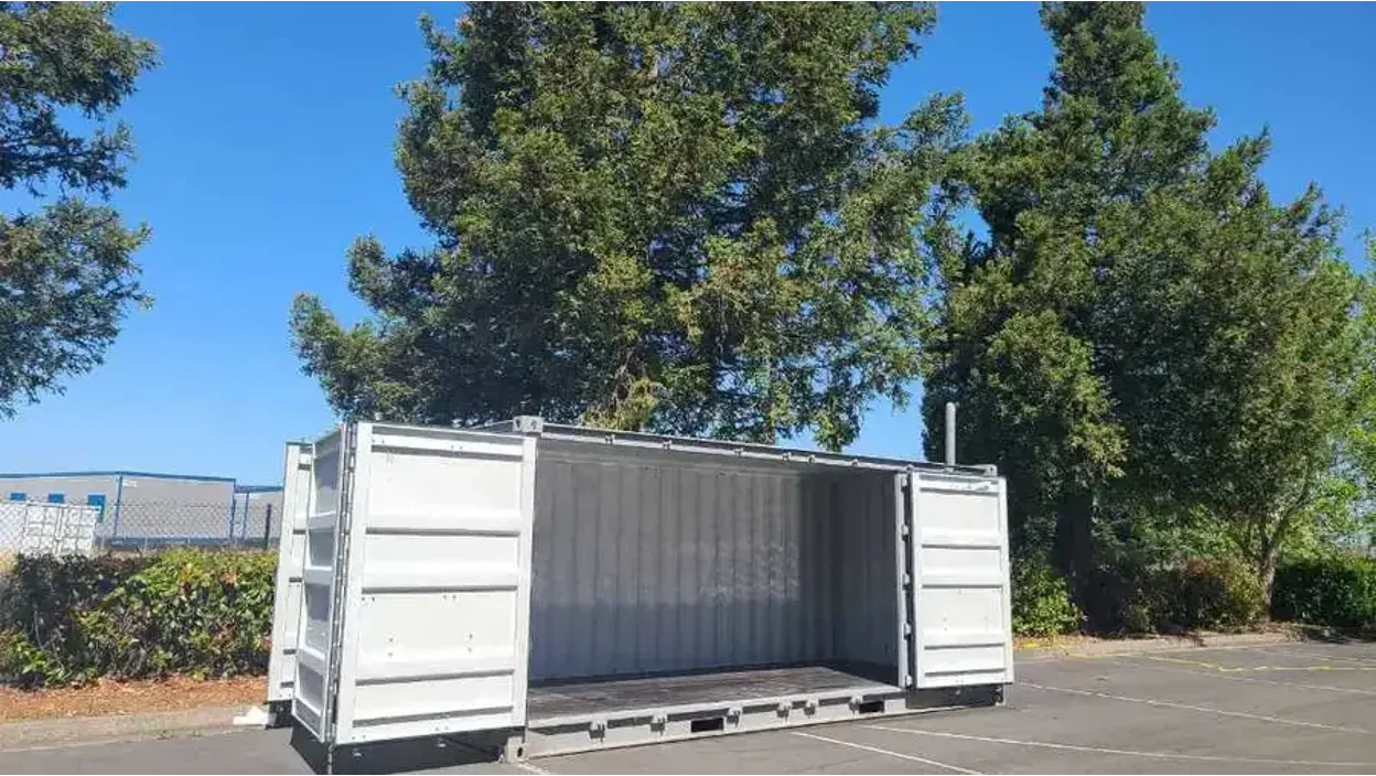 A shipping container with a side opening