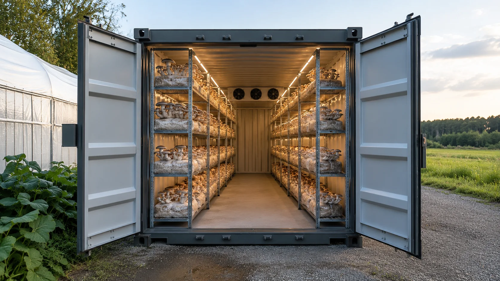 Mushrooms grown in shipping container